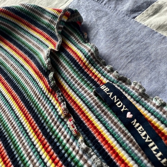 Brandy Melville Womens Striped Cute Girlie Baby Tee Multicoloured Ruffle Small - Picture 7 of 8